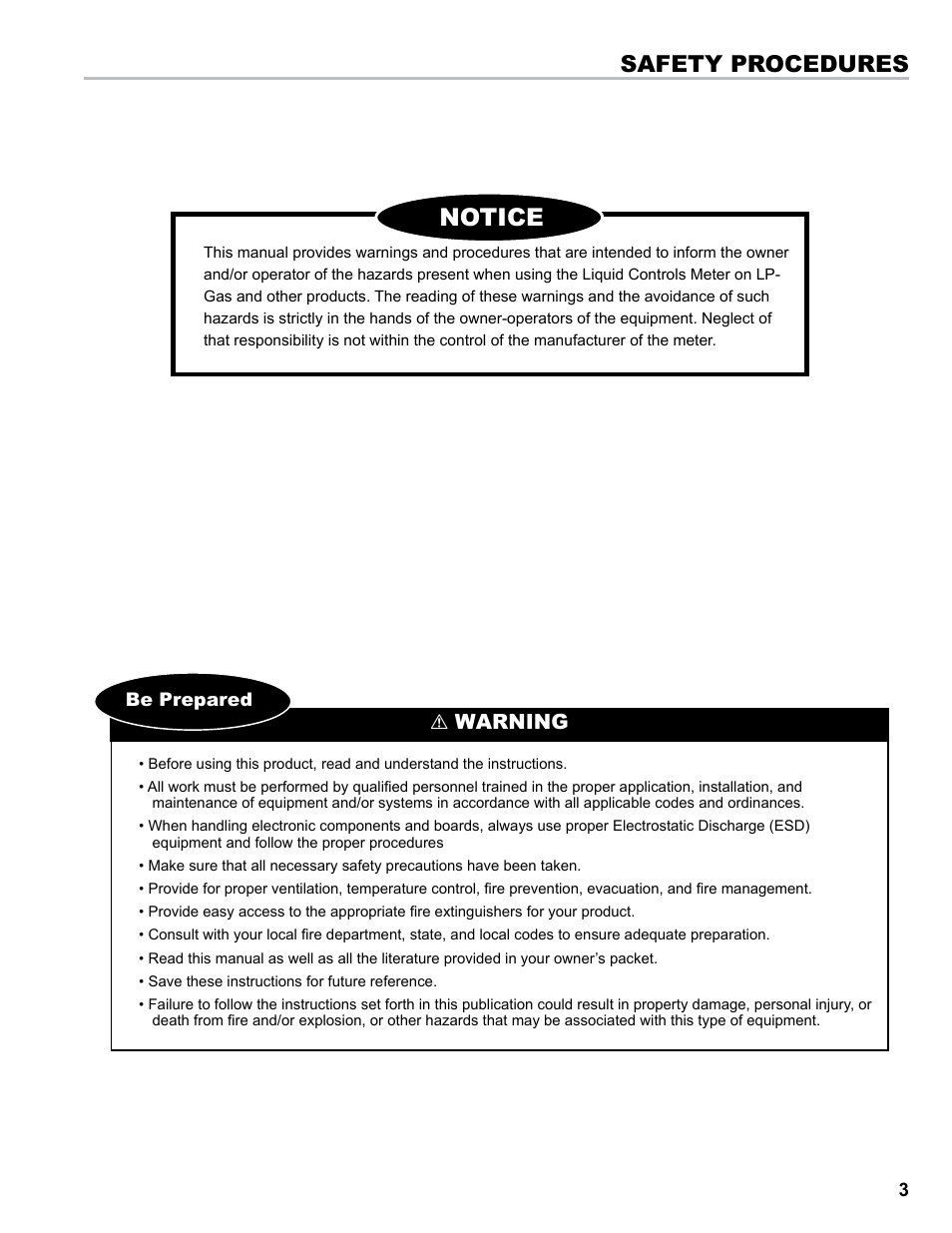 Notice, Safety procedures | Liquid Controls Mechanical Eliminators User Manual | Page 3 / 32