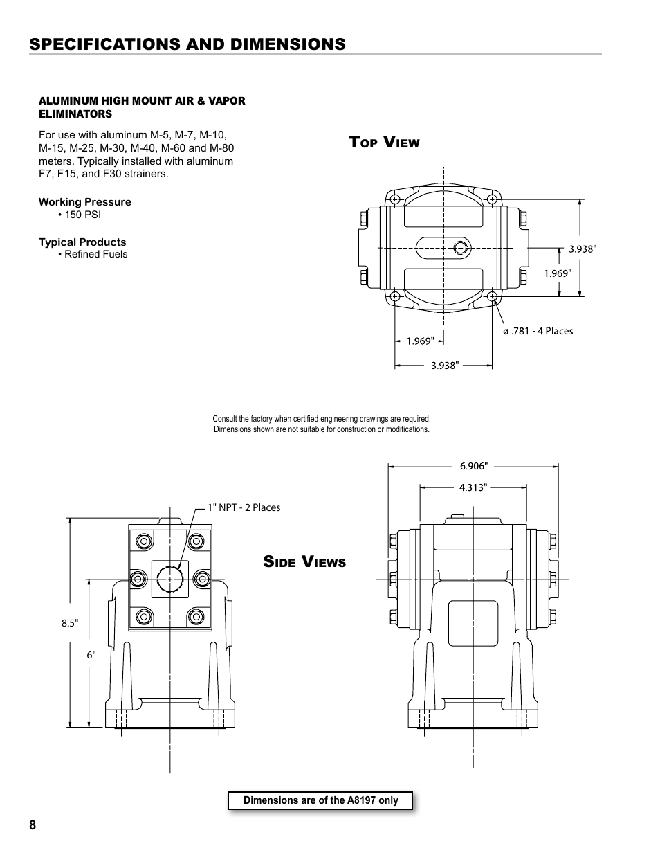 Specifications and dimensions | Liquid Controls Mechanical Eliminators User Manual | Page 8 / 32