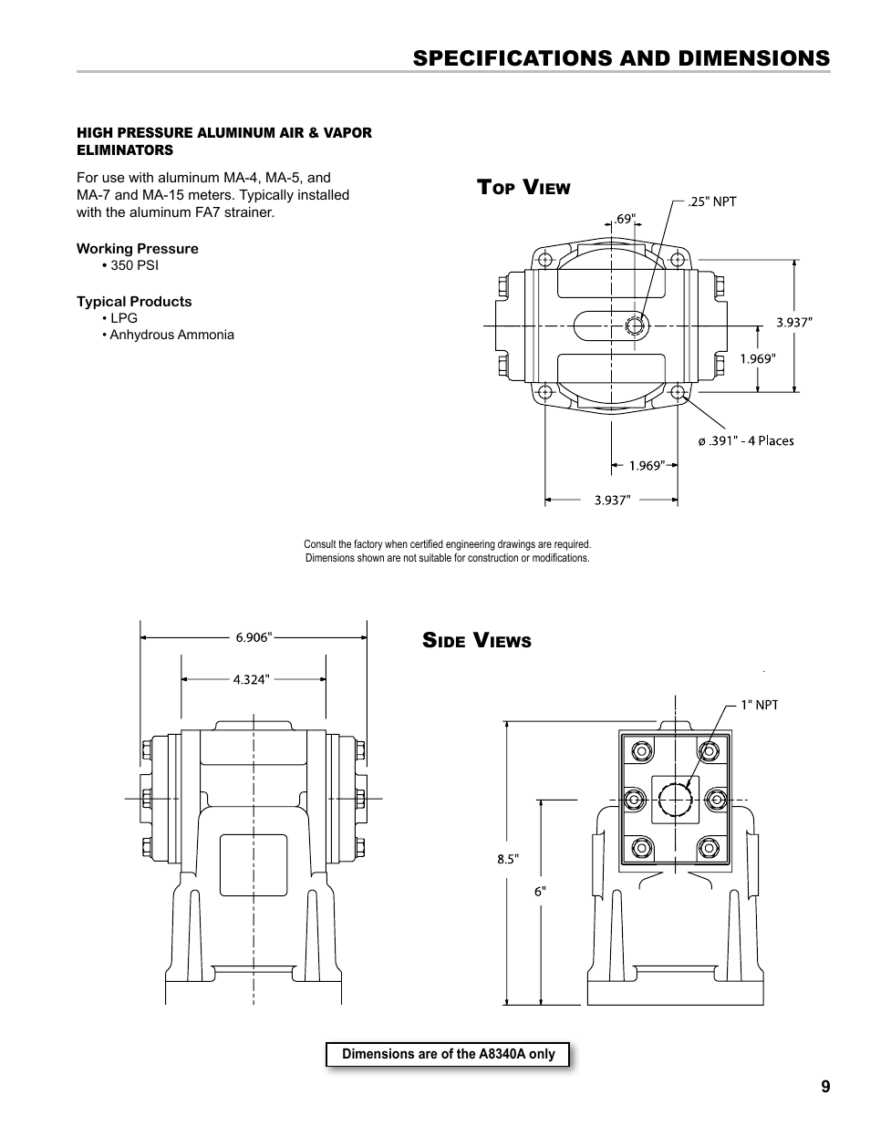 Specifications and dimensions s | Liquid Controls Mechanical Eliminators User Manual | Page 9 / 32