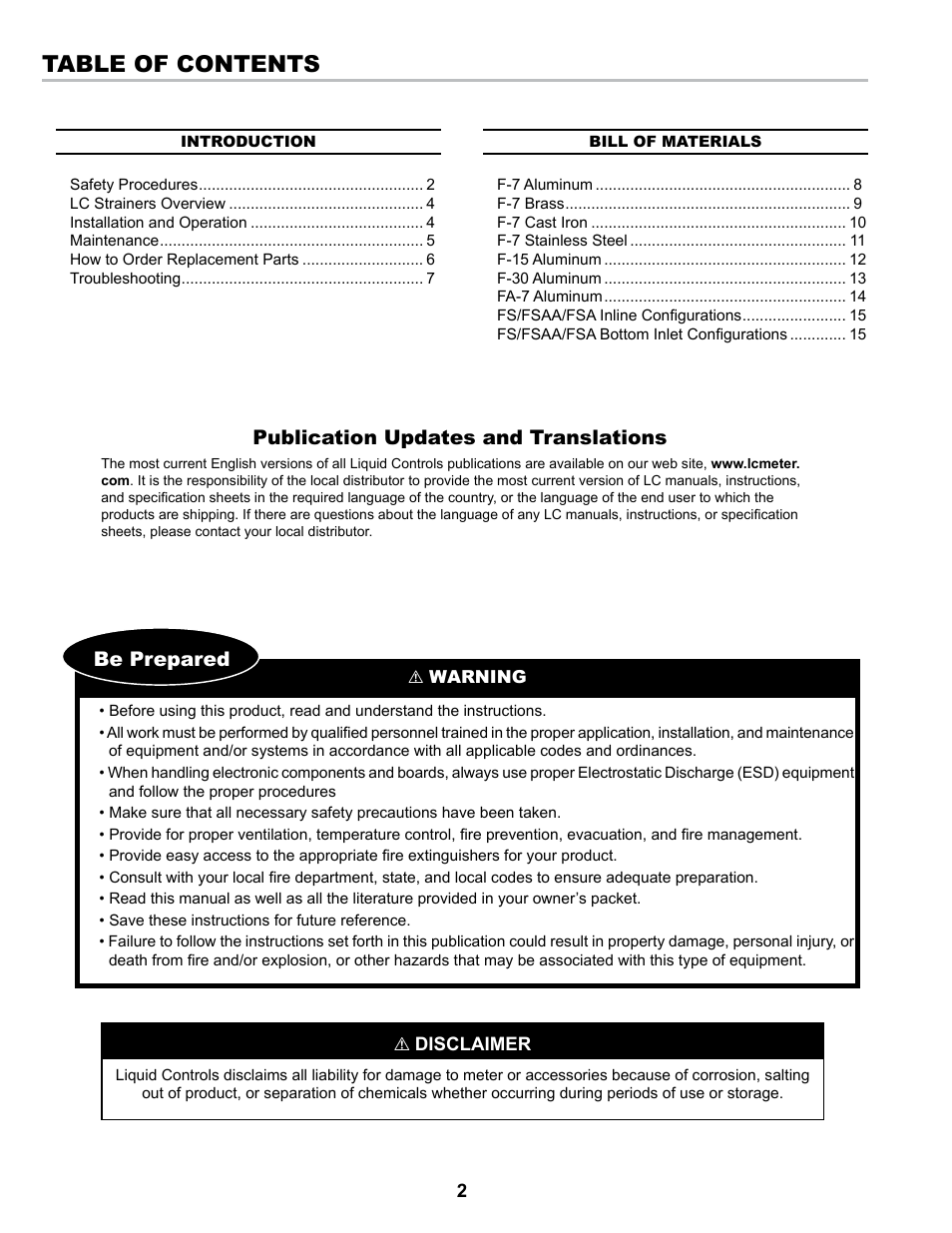 Liquid Controls Strainers F-7, FA-7, F-15, F-30 & Steel Series User Manual | Page 2 / 16