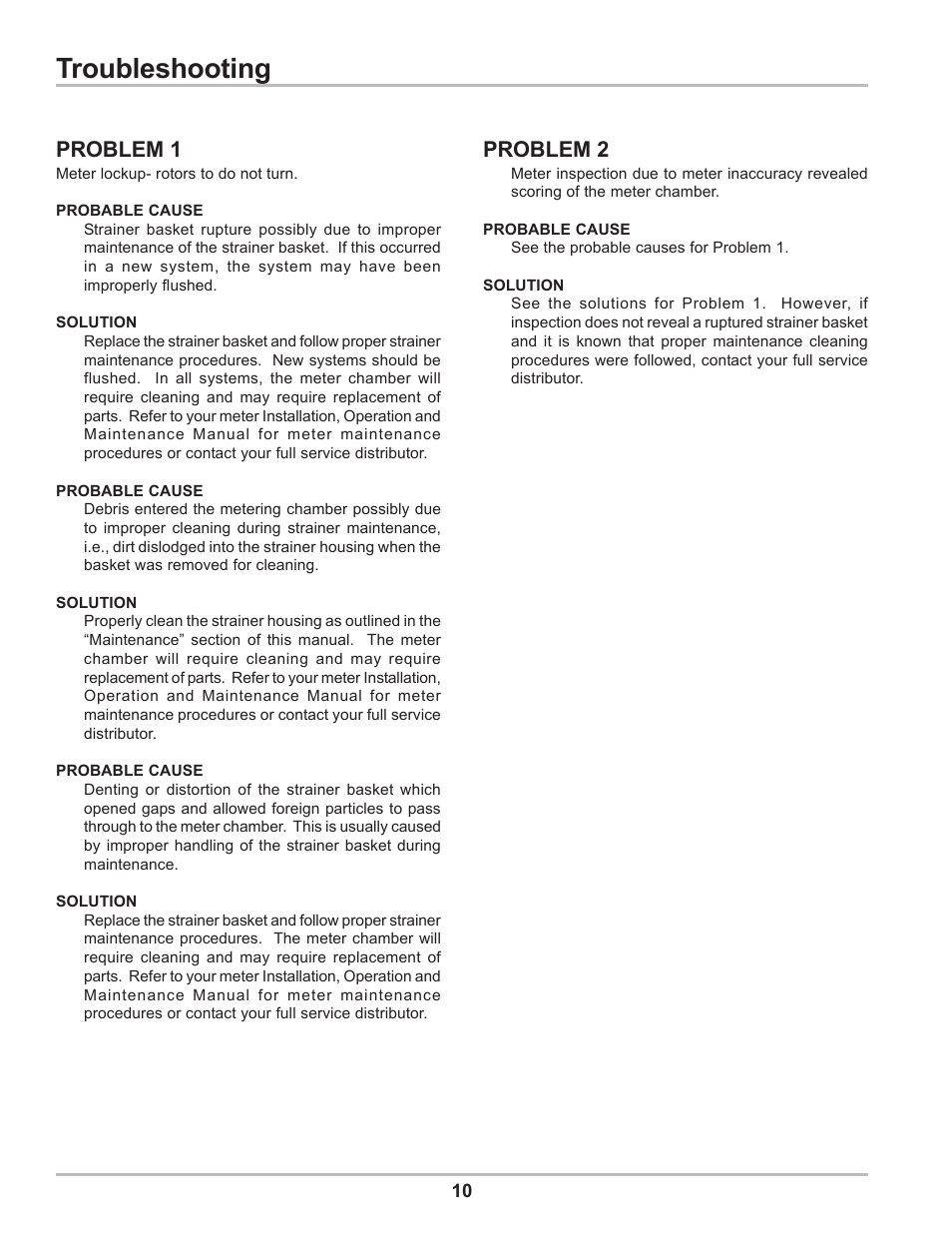 Troubleshooting, Problem 1, Problem 2 | Liquid Controls 2 & 3 HiCap Strainers User Manual | Page 10 / 12