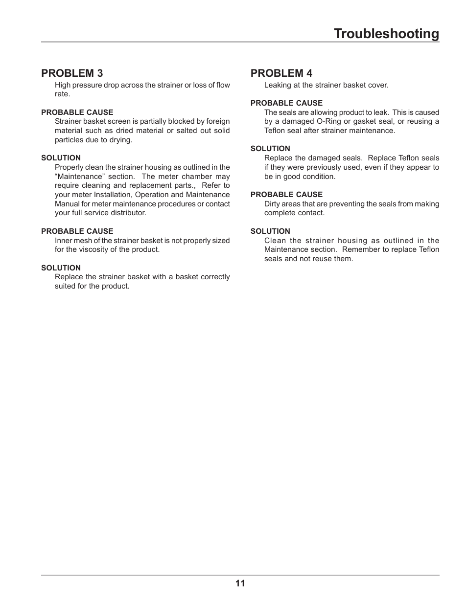 Troubleshooting, Problem 3, Problem 4 | Liquid Controls 2 & 3 HiCap Strainers User Manual | Page 11 / 12