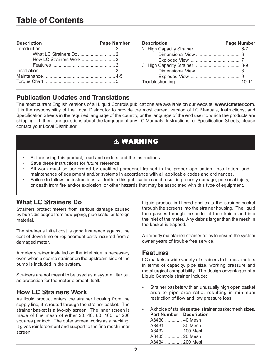 Liquid Controls 2 & 3 HiCap Strainers User Manual | Page 2 / 12