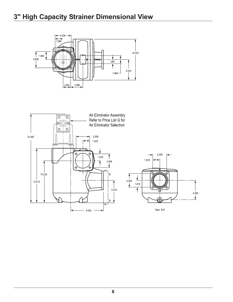 3" high capacity strainer dimensional view | Liquid Controls 2 & 3 HiCap Strainers User Manual | Page 8 / 12
