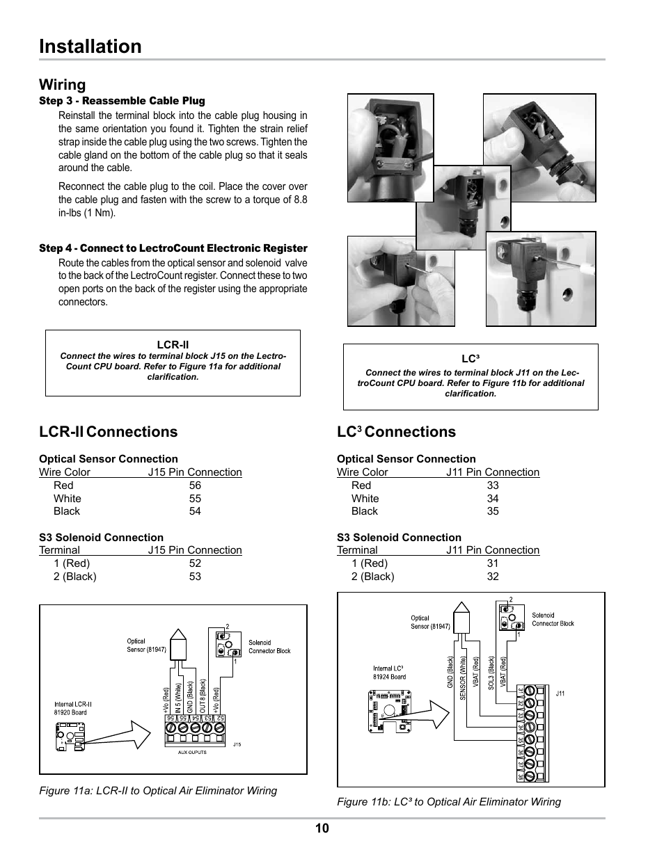 Installation, Wiring, Connections | Lcr-ii | Liquid Controls Optical Air Eliminator US Patent 7000628 Refined Fuels Applications A8981 & A8981A User Manual | Page 10 / 16