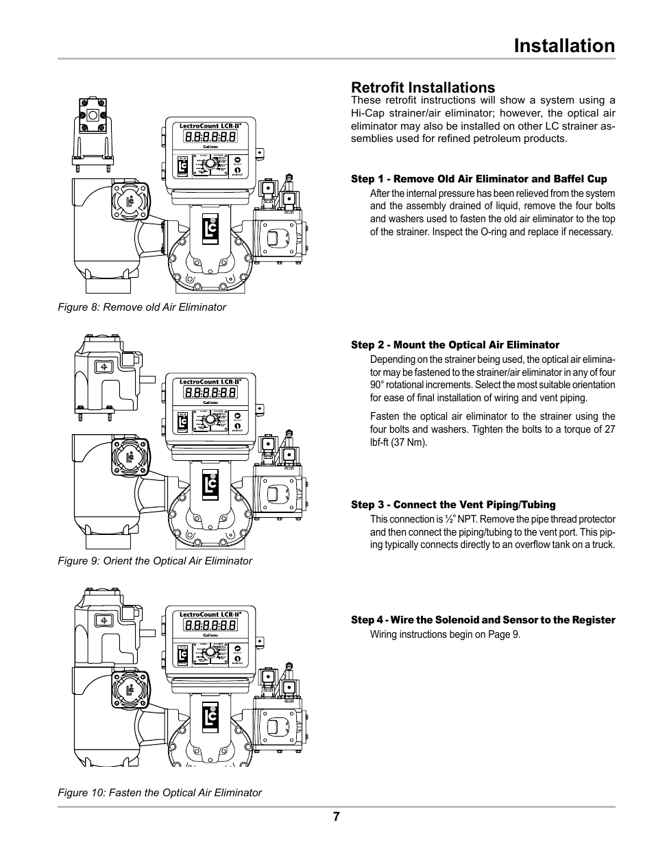 Installation, Retrofit installations | Liquid Controls Optical Air Eliminator US Patent 7000628 Refined Fuels Applications A8981 & A8981A User Manual | Page 7 / 16