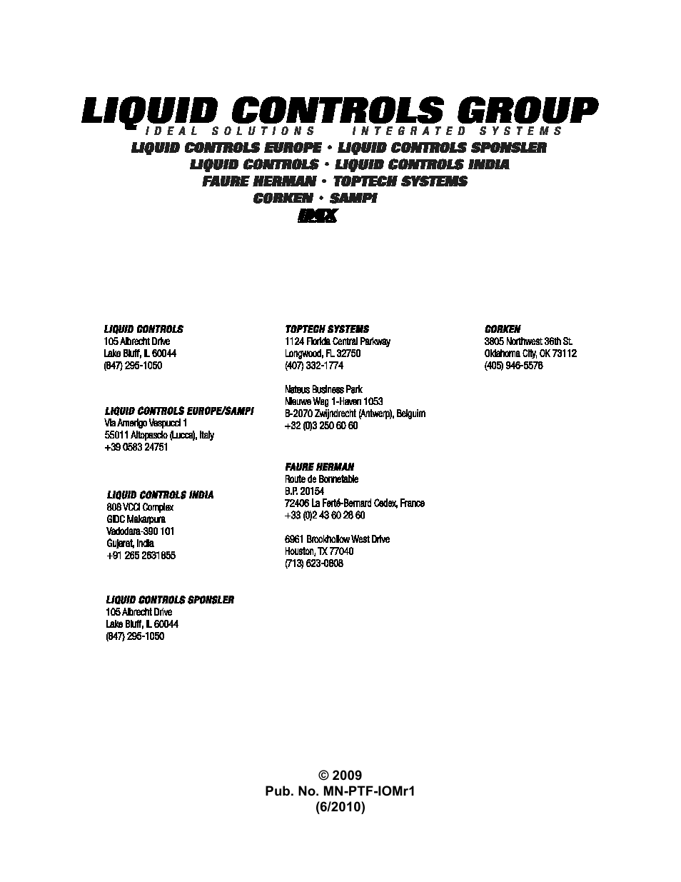 Liquid Controls Precision Turbine Flowmeters User Manual | Page 16 / 16