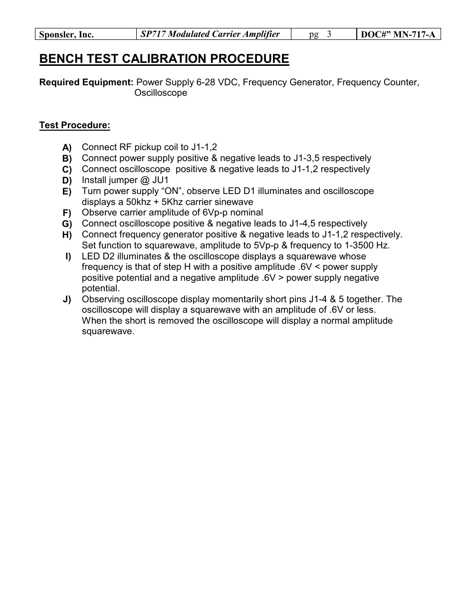 Bench test calibration procedure | Liquid Controls SP717 User Manual | Page 3 / 4