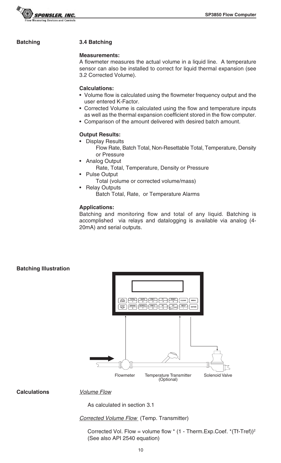Volume flow, Corrected volume flow, See also api 2540 equation) | Liquid Controls SP3850 User Manual | Page 14 / 77