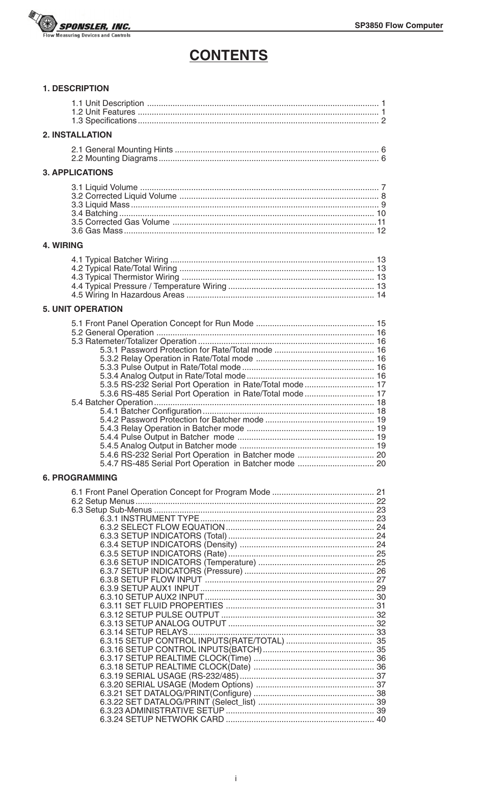 Liquid Controls SP3850 User Manual | Page 3 / 77