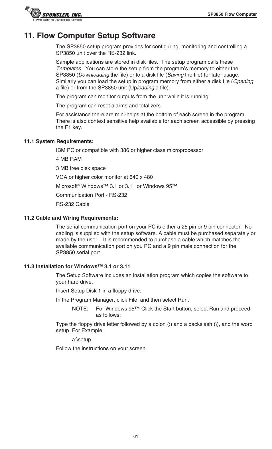 Flow computer setup software | Liquid Controls SP3850 User Manual | Page 65 / 77