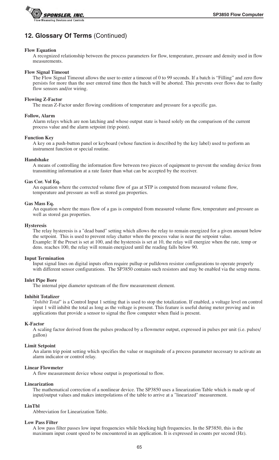 Glossary of terms (continued) | Liquid Controls SP3850 User Manual | Page 69 / 77