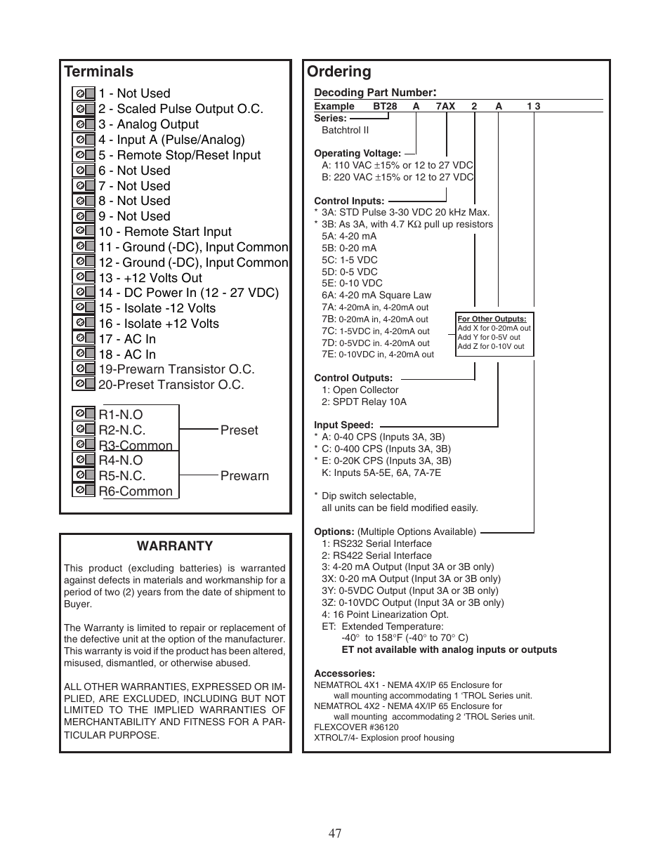 Ordering, Terminals | Liquid Controls SP2800 User Manual | Page 51 / 51