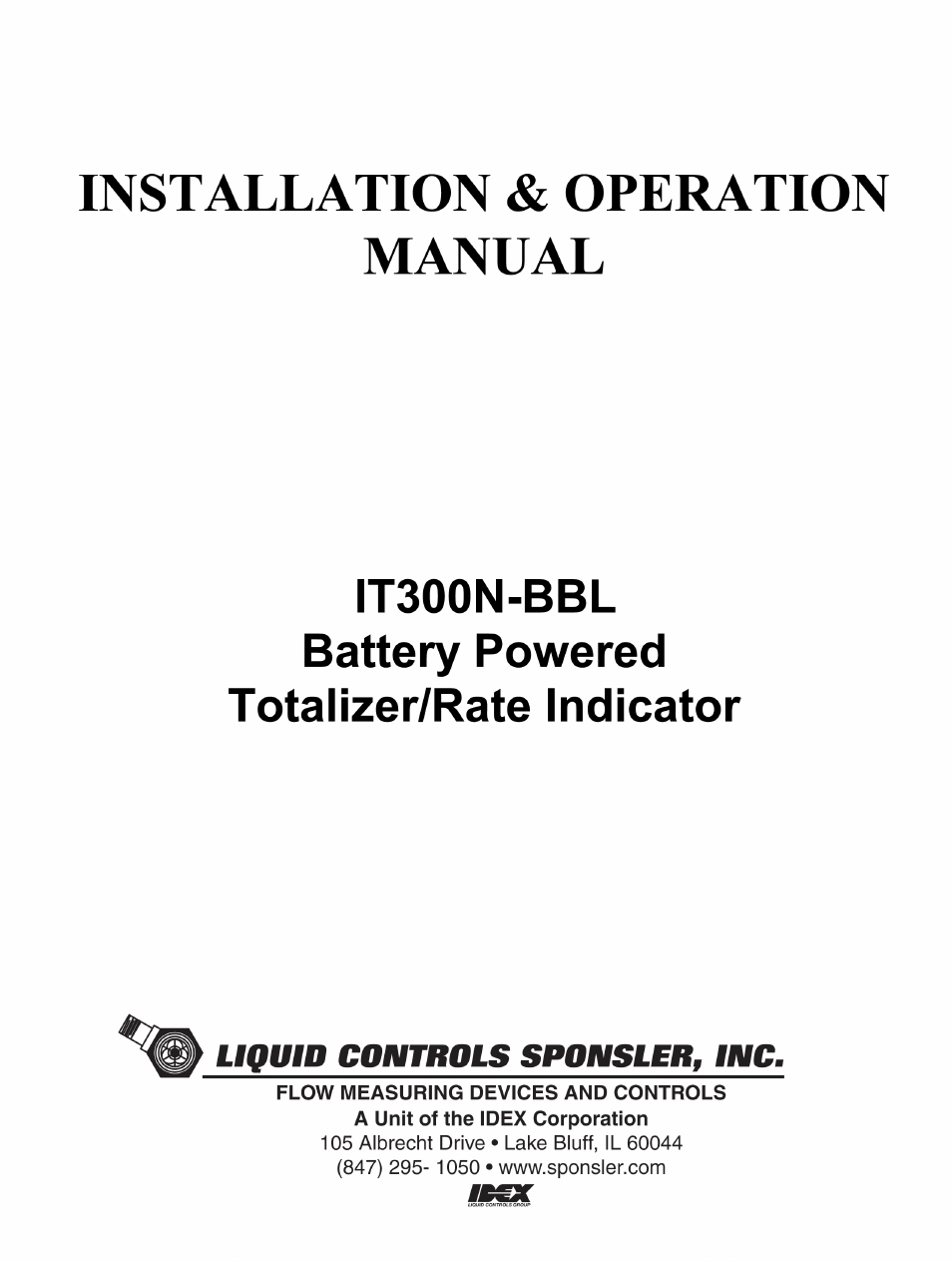 Liquid Controls IT300N-BBL User Manual | 13 pages