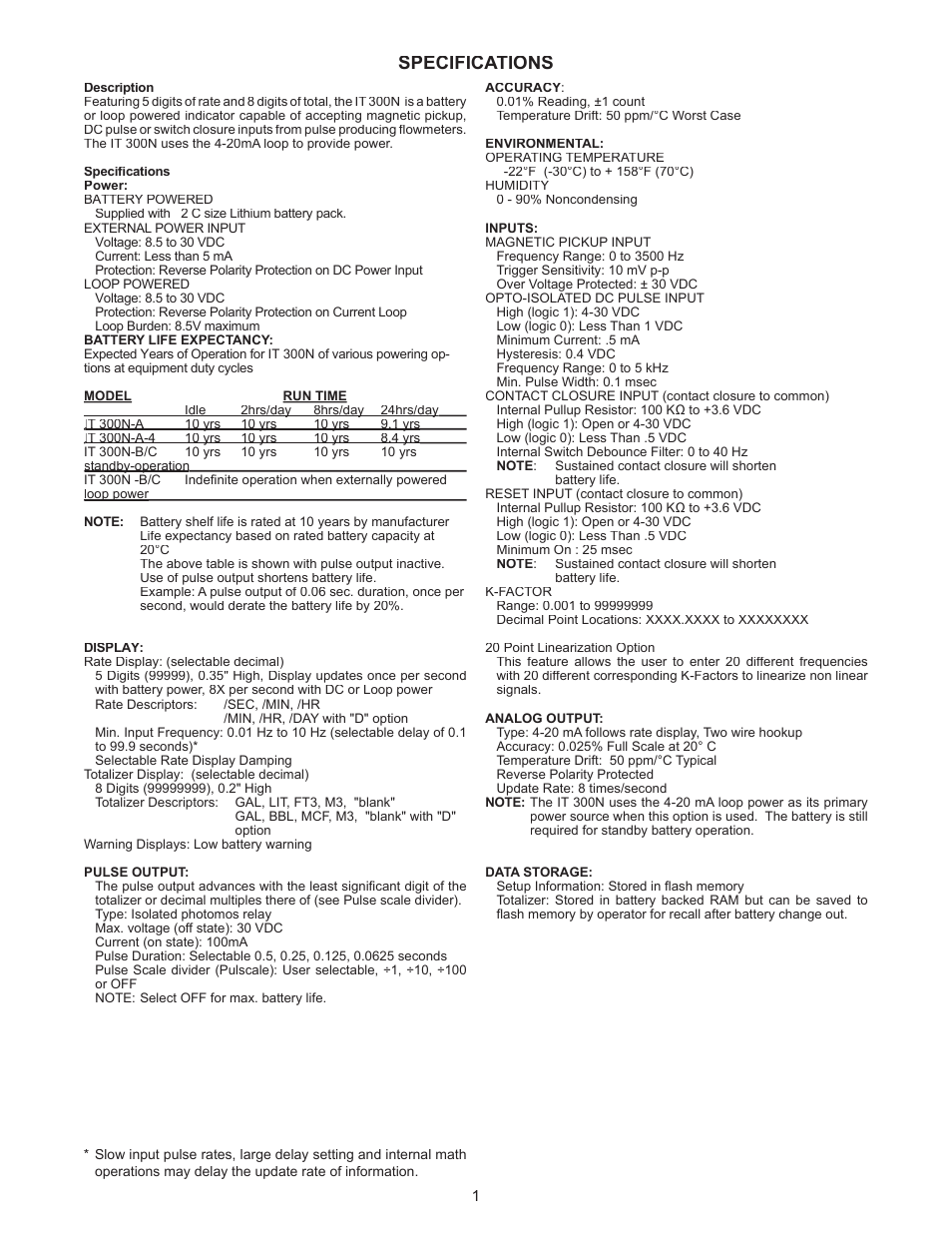 Specifications | Liquid Controls IT300N User Manual | Page 3 / 15