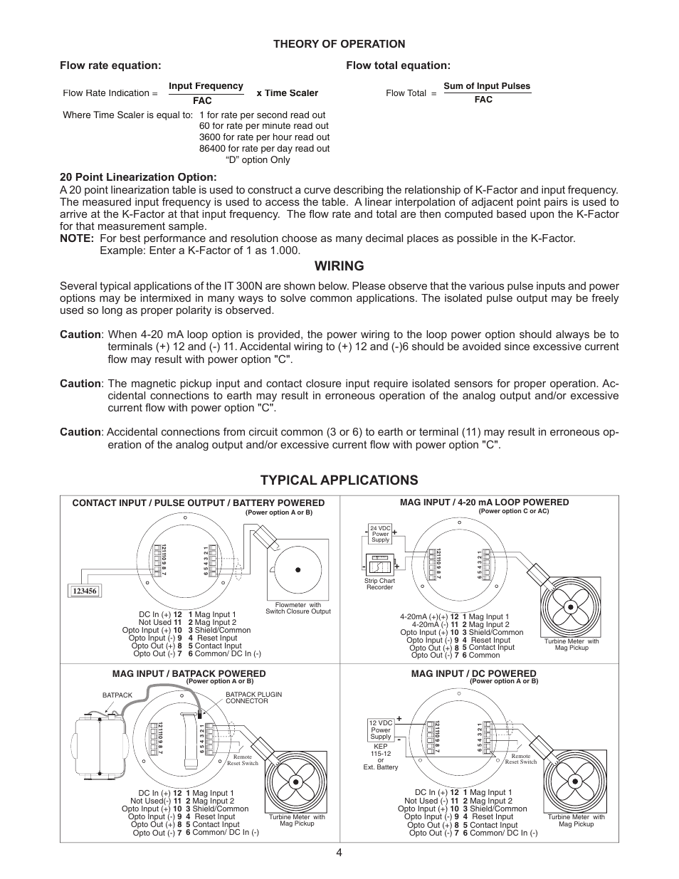 Typical applications, Wiring, 20 point linearization option | Liquid Controls IT300N User Manual | Page 6 / 15