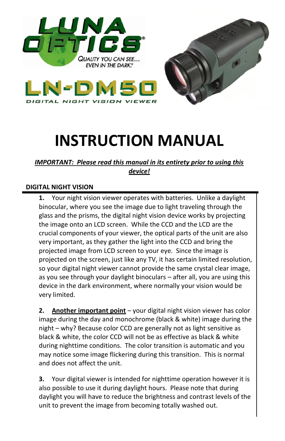 Luna Optics LN-DM50 User Manual | 4 pages