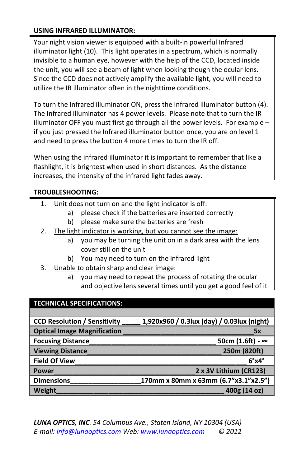 Luna Optics LN-DM50 User Manual | Page 4 / 4