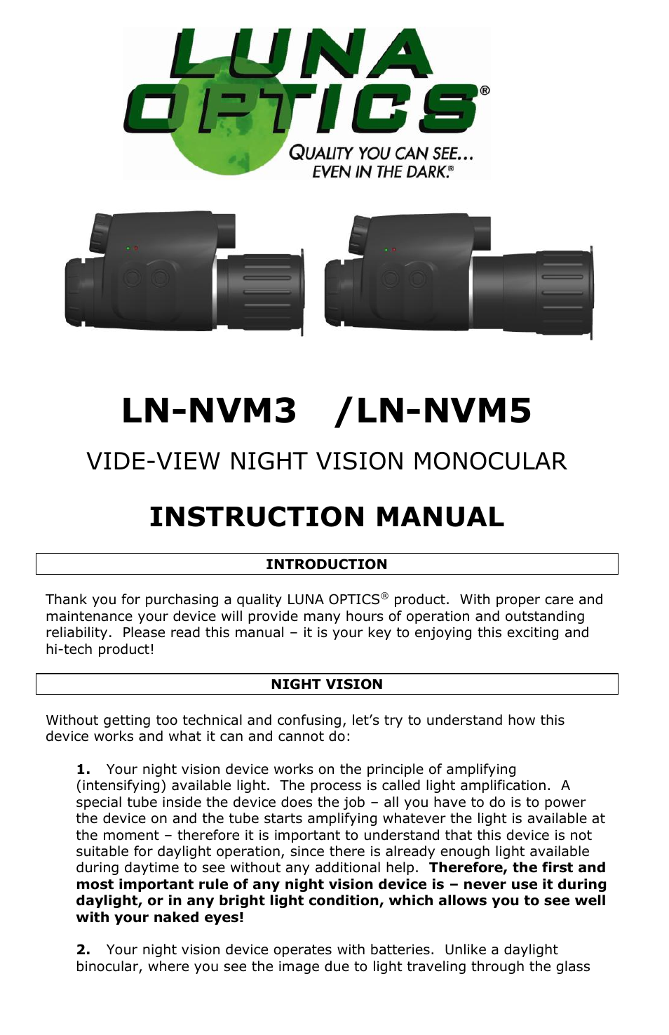 Luna Optics LN-NVM5 User Manual | 4 pages