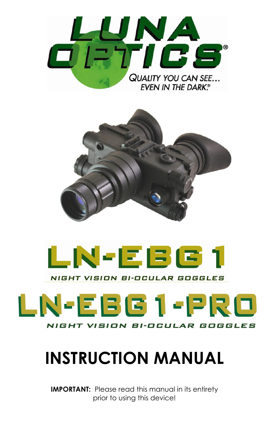 Luna Optics EBG1-PRO User Manual | 12 pages