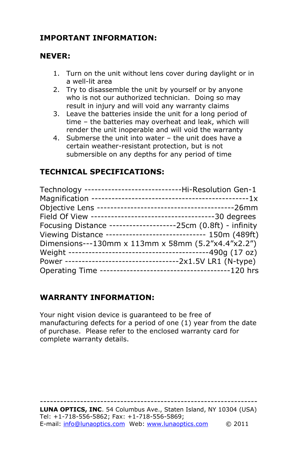 Luna Optics LN-PBG1-PRO User Manual | Page 8 / 8