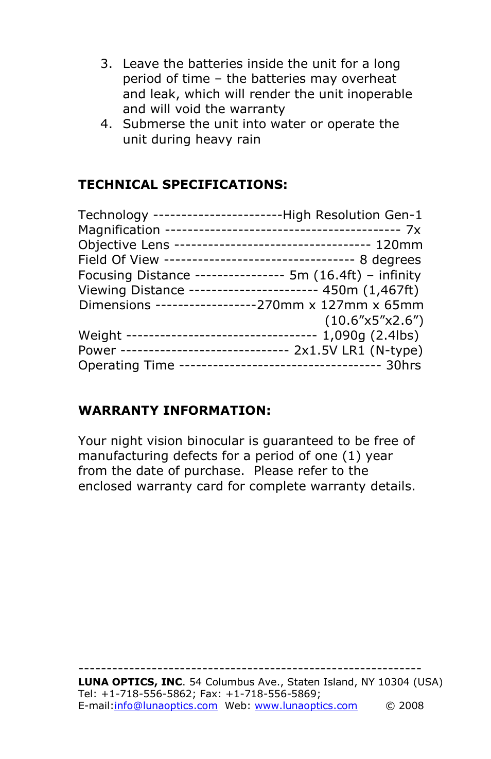 Luna Optics LN-PB7 User Manual | Page 8 / 8