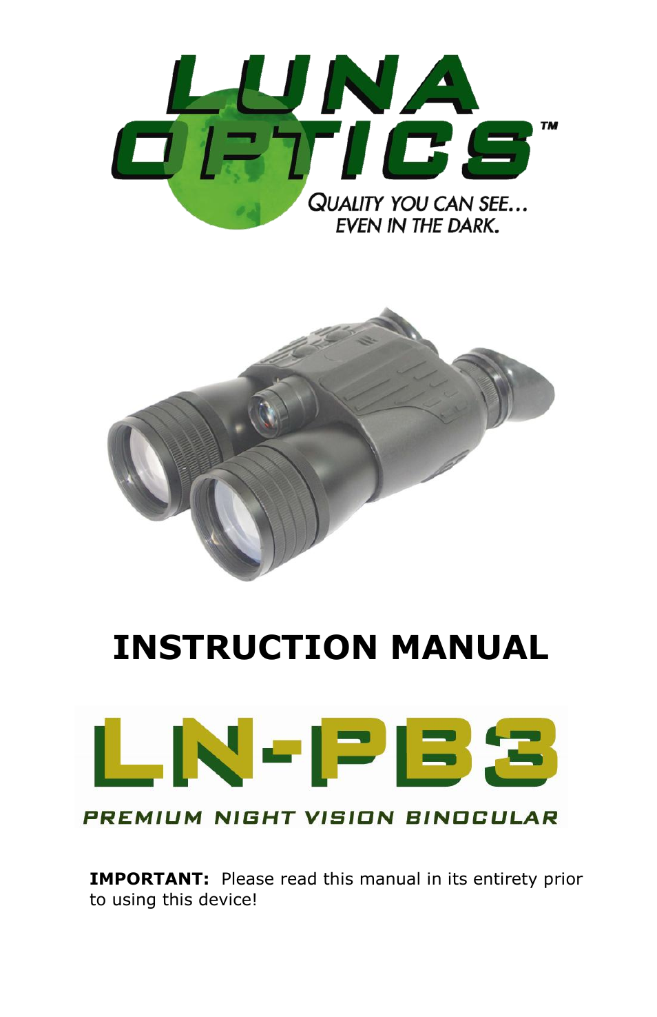 Luna Optics LN-PB3 User Manual | 8 pages