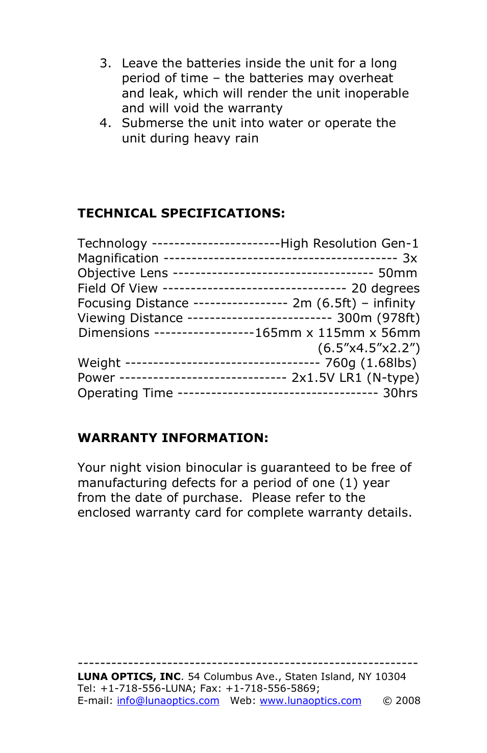 Luna Optics LN-PB3 User Manual | Page 8 / 8