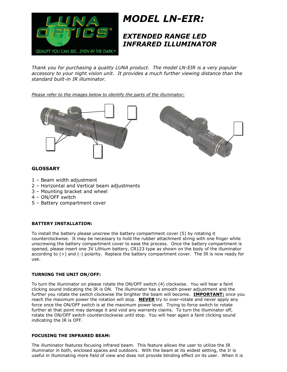 Luna Optics LN-EIR User Manual | 2 pages
