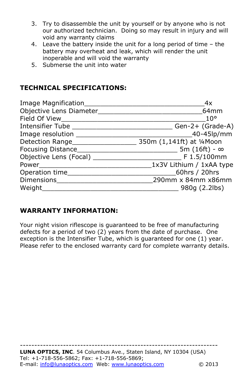 Luna Optics LN-ERS40M User Manual | Page 8 / 8