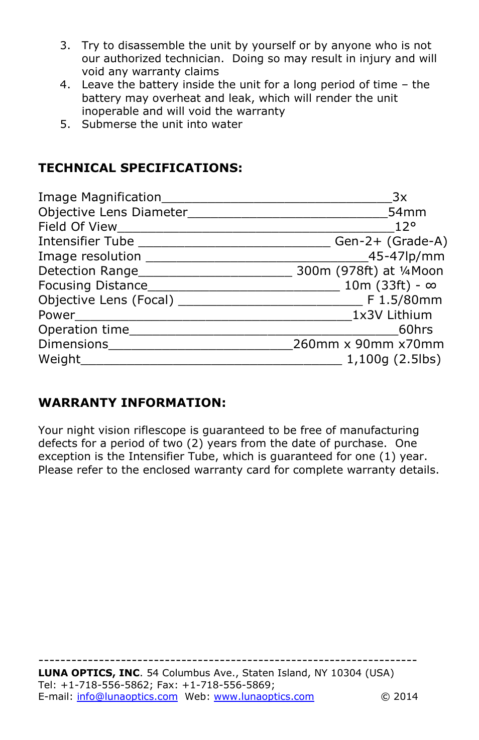 Luna Optics LN-ERS30M User Manual | Page 8 / 8
