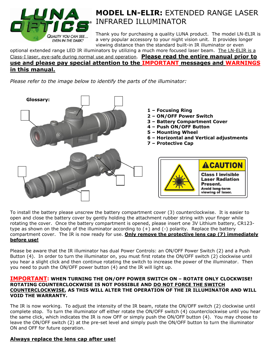 Luna Optics LN-ELIR User Manual | 2 pages