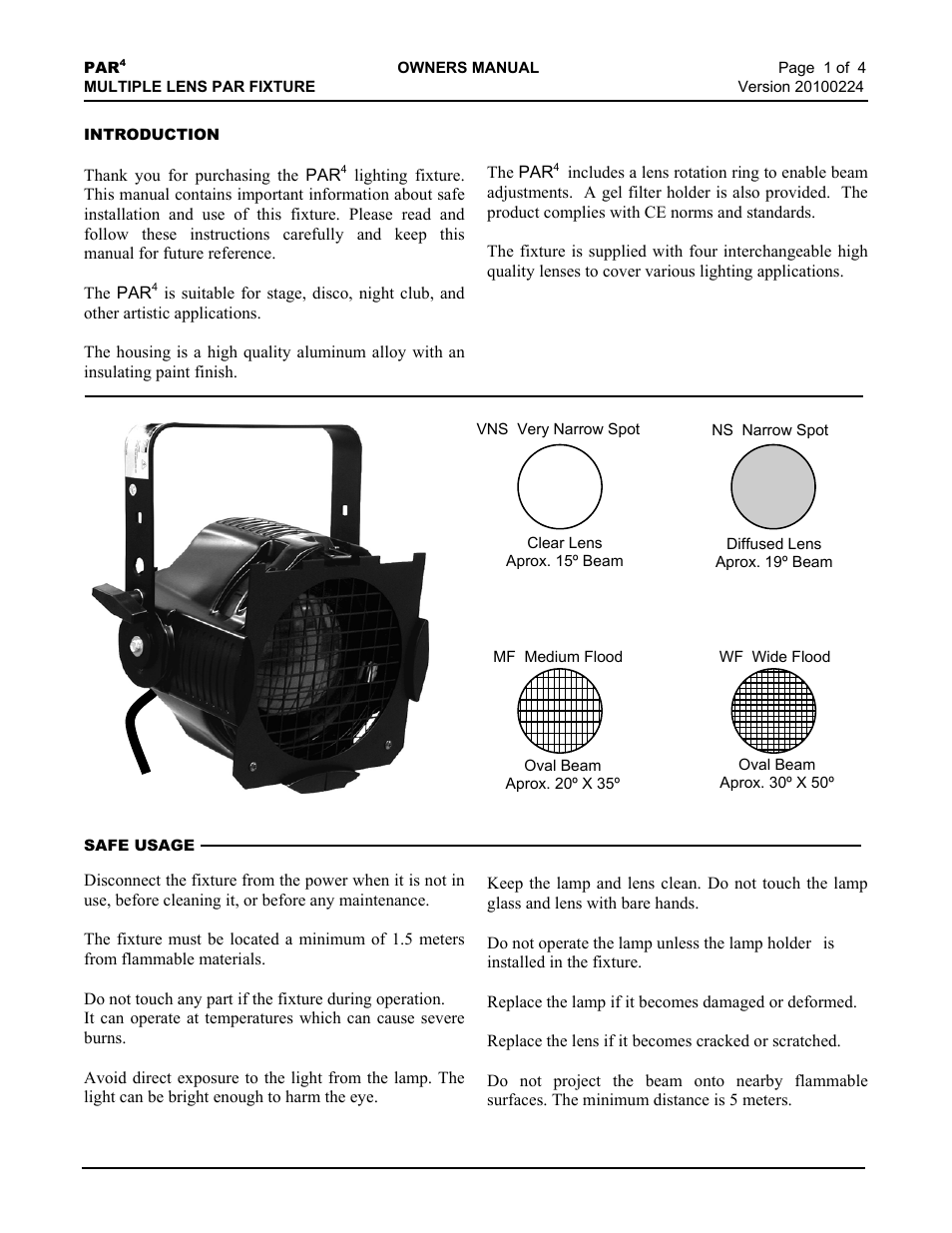 Lightronics PAR4 User Manual | 4 pages