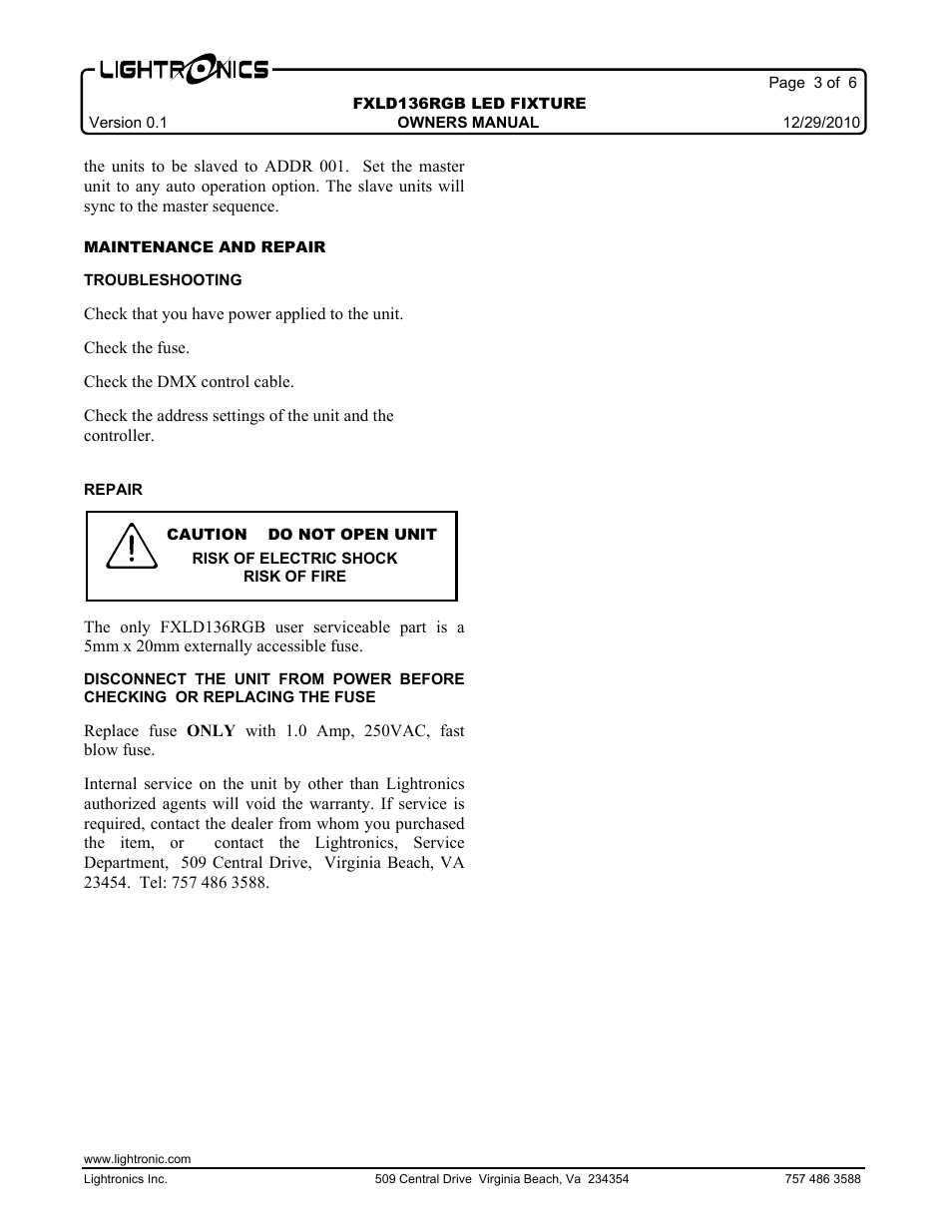 Lightronics FXLD136RGB User Manual | Page 3 / 6