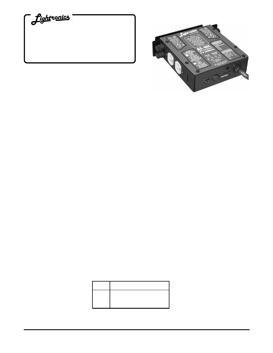 Lightronics AS40L User Manual | 6 pages