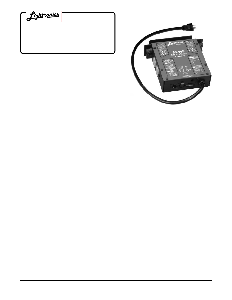 Lightronics AS40D User Manual | 6 pages