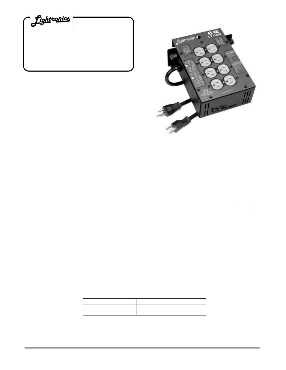 Lightronics AS42L User Manual | 6 pages