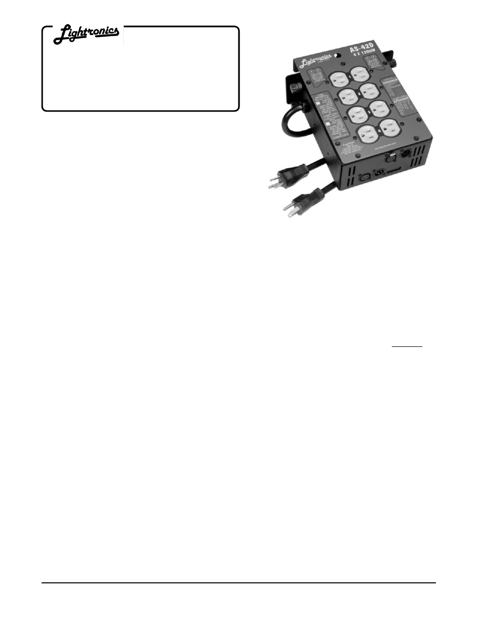 Lightronics AS42D User Manual | 6 pages