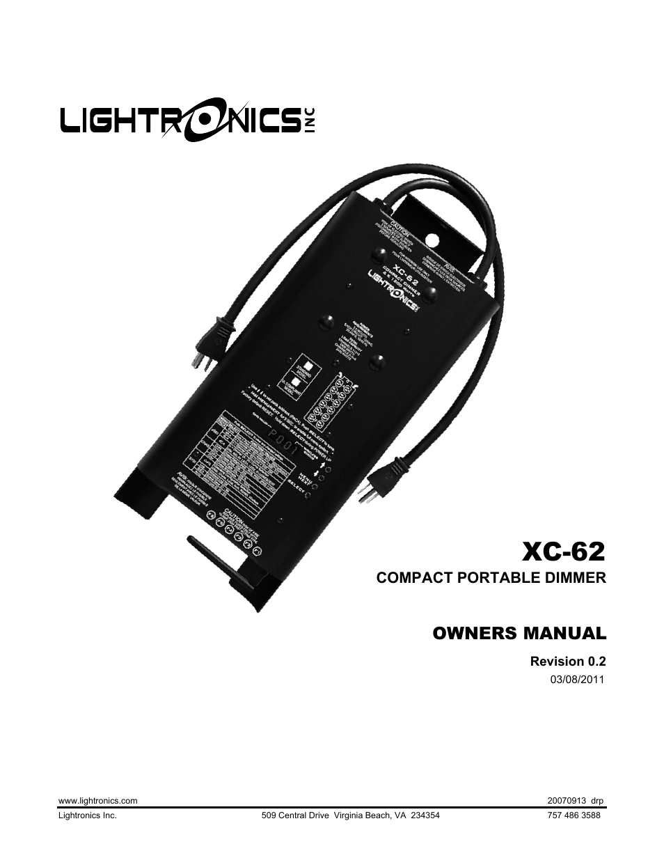 Lightronics XC62 User Manual | 12 pages