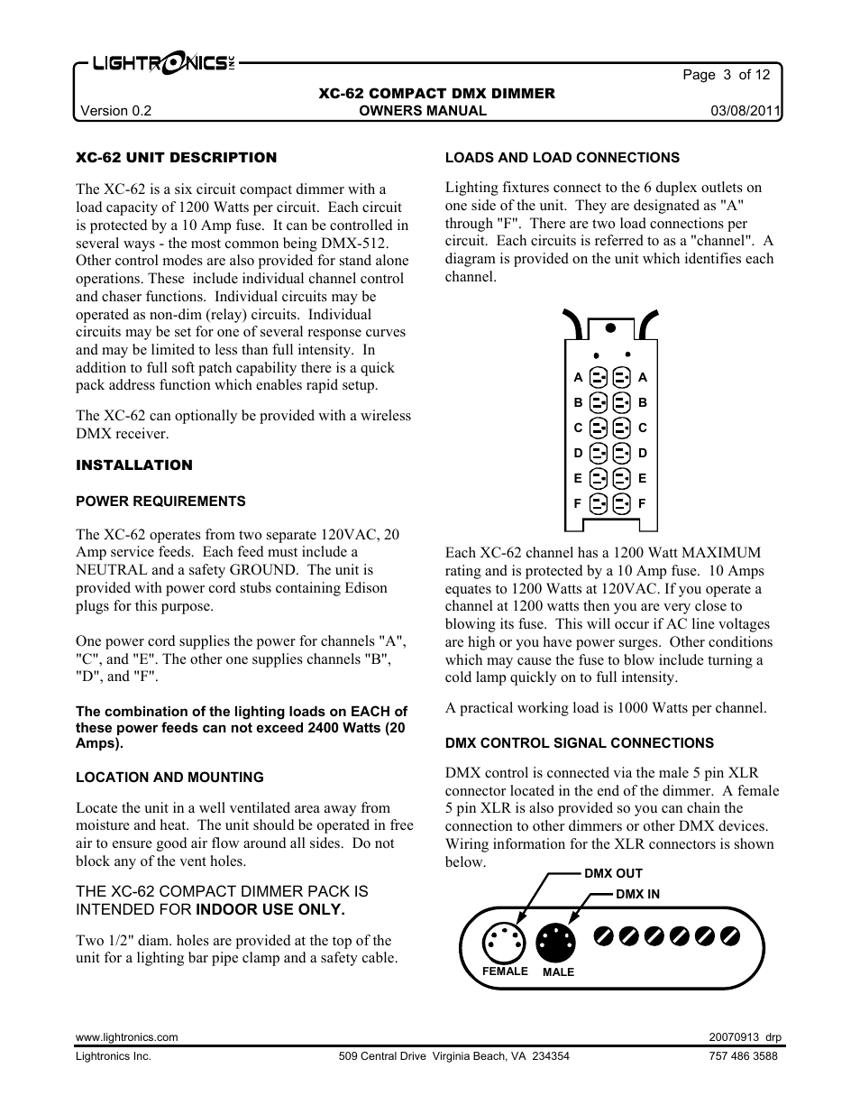 Lightronics XC62 User Manual | Page 3 / 12