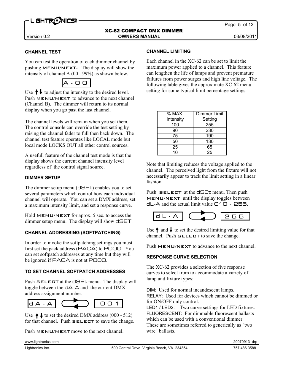 Lightronics XC62 User Manual | Page 5 / 12