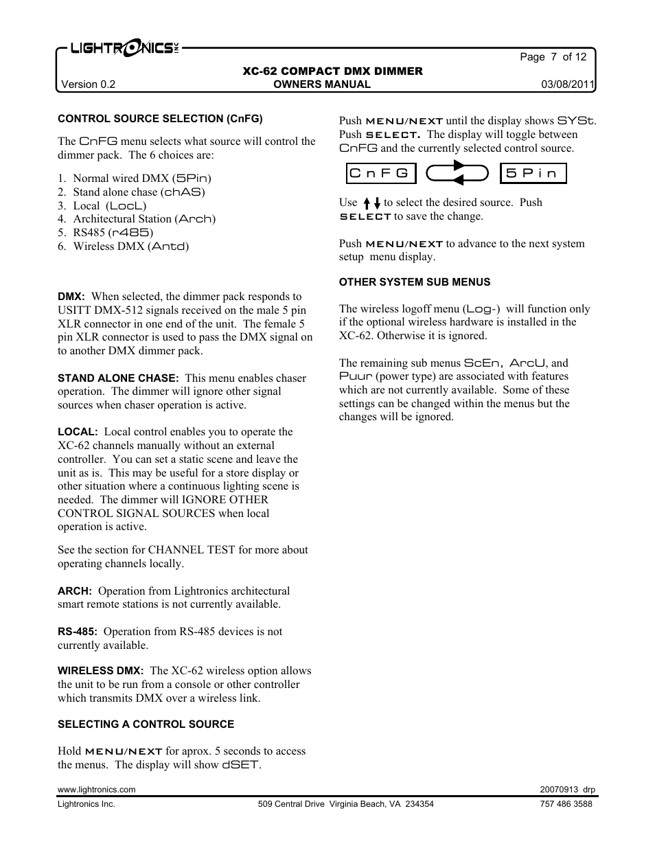 Lightronics XC62 User Manual | Page 7 / 12