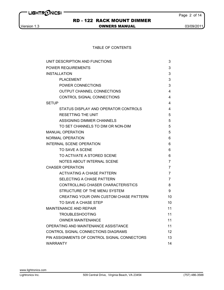 Lightronics RD122 User Manual | Page 2 / 14