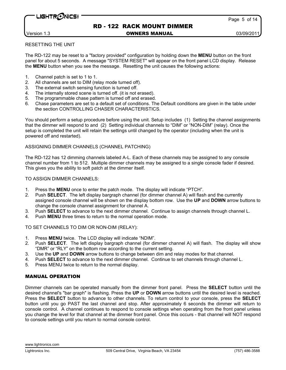 Lightronics RD122 User Manual | Page 5 / 14