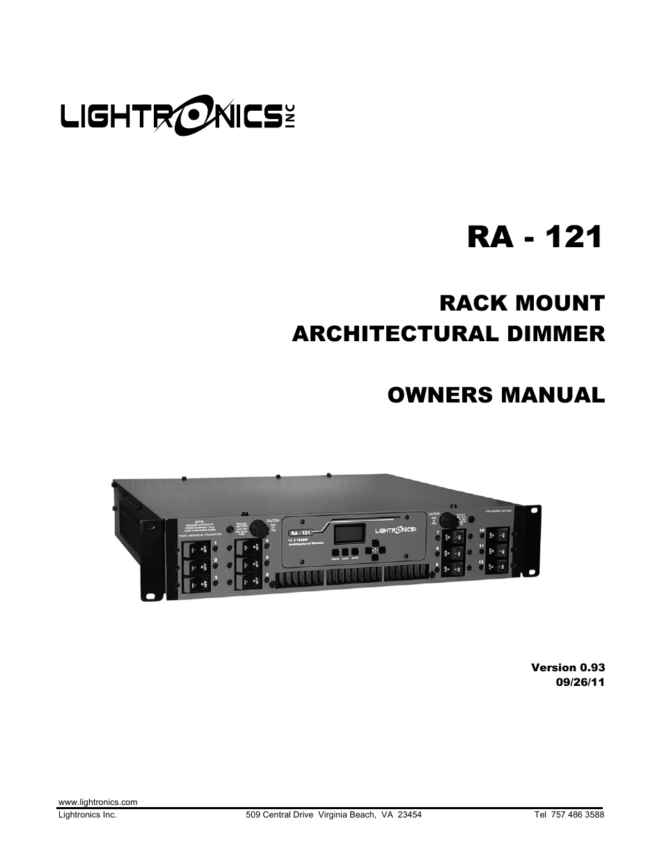 Lightronics RA121 User Manual | 20 pages