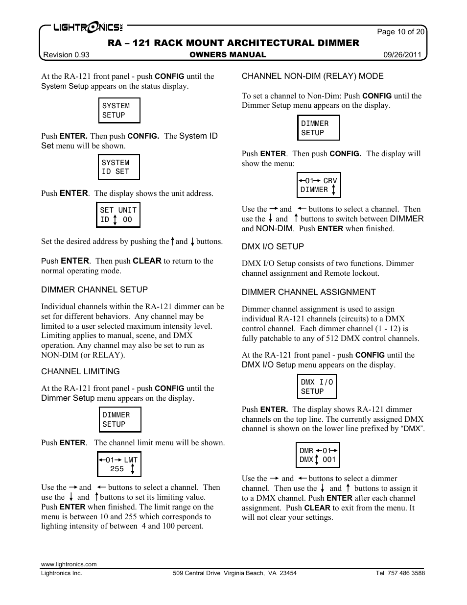 Lightronics RA121 User Manual | Page 10 / 20