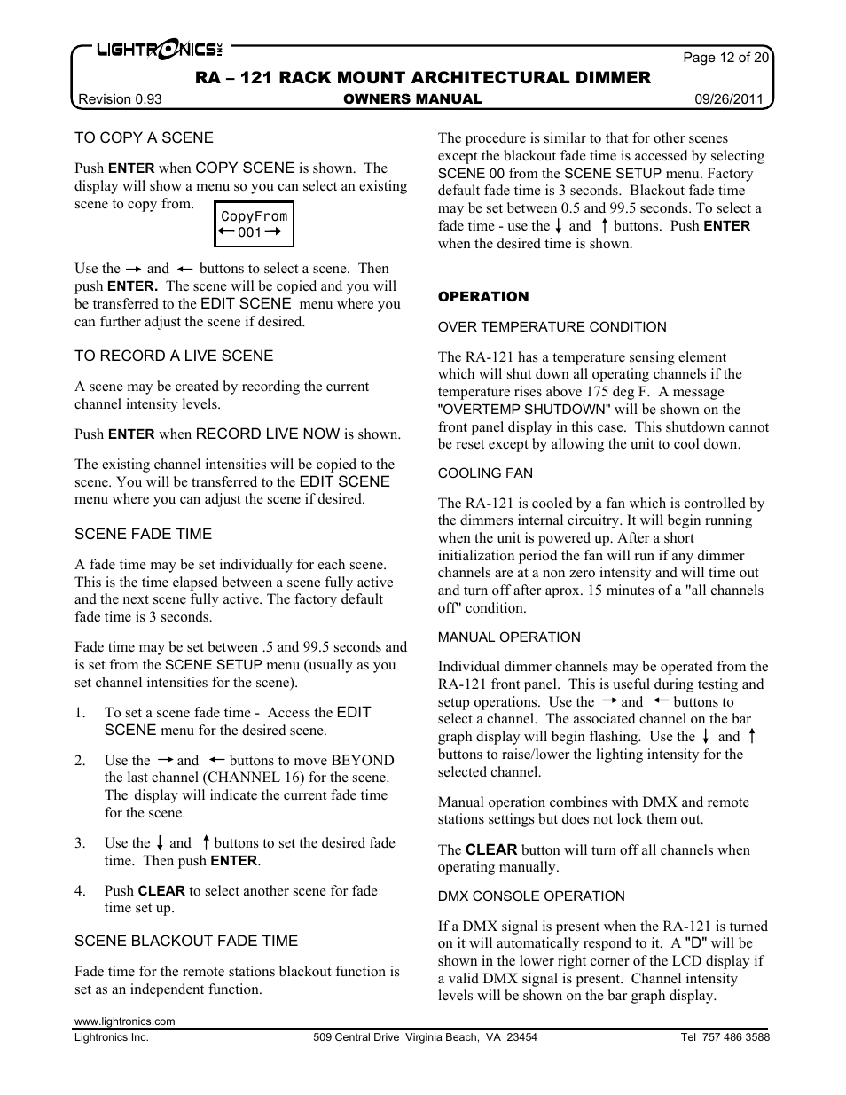 Lightronics RA121 User Manual | Page 12 / 20
