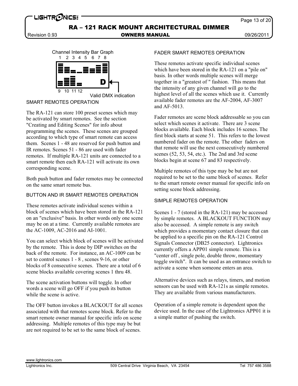 Ra – 121 rack mount architectural dimmer | Lightronics RA121 User Manual | Page 13 / 20