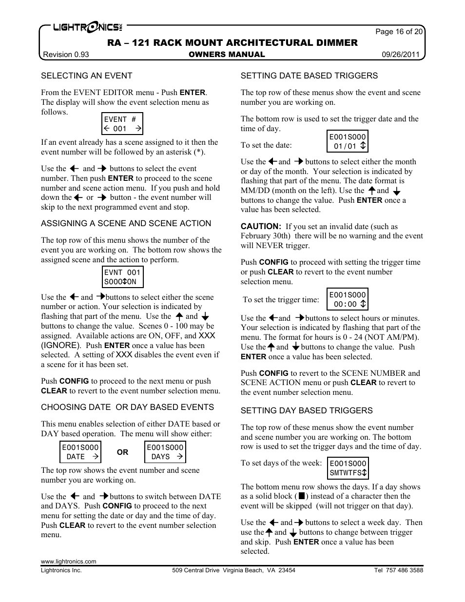 Lightronics RA121 User Manual | Page 16 / 20