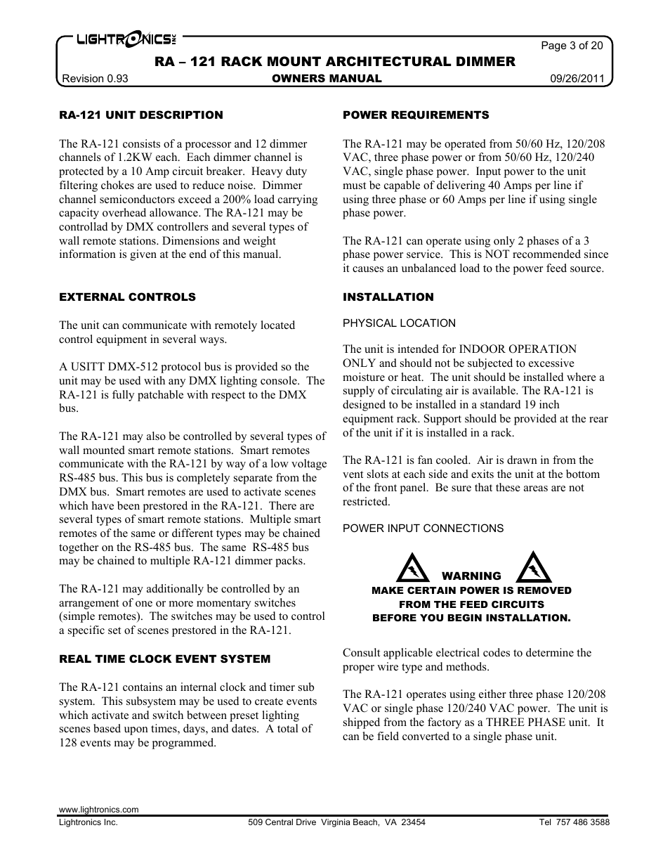 Lightronics RA121 User Manual | Page 3 / 20